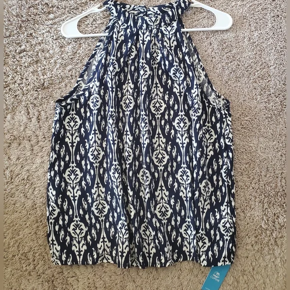 *2 For $10* NWT Cupshe Navy Blue And White Patterned Halter Tank Top - Picture 5 of 6